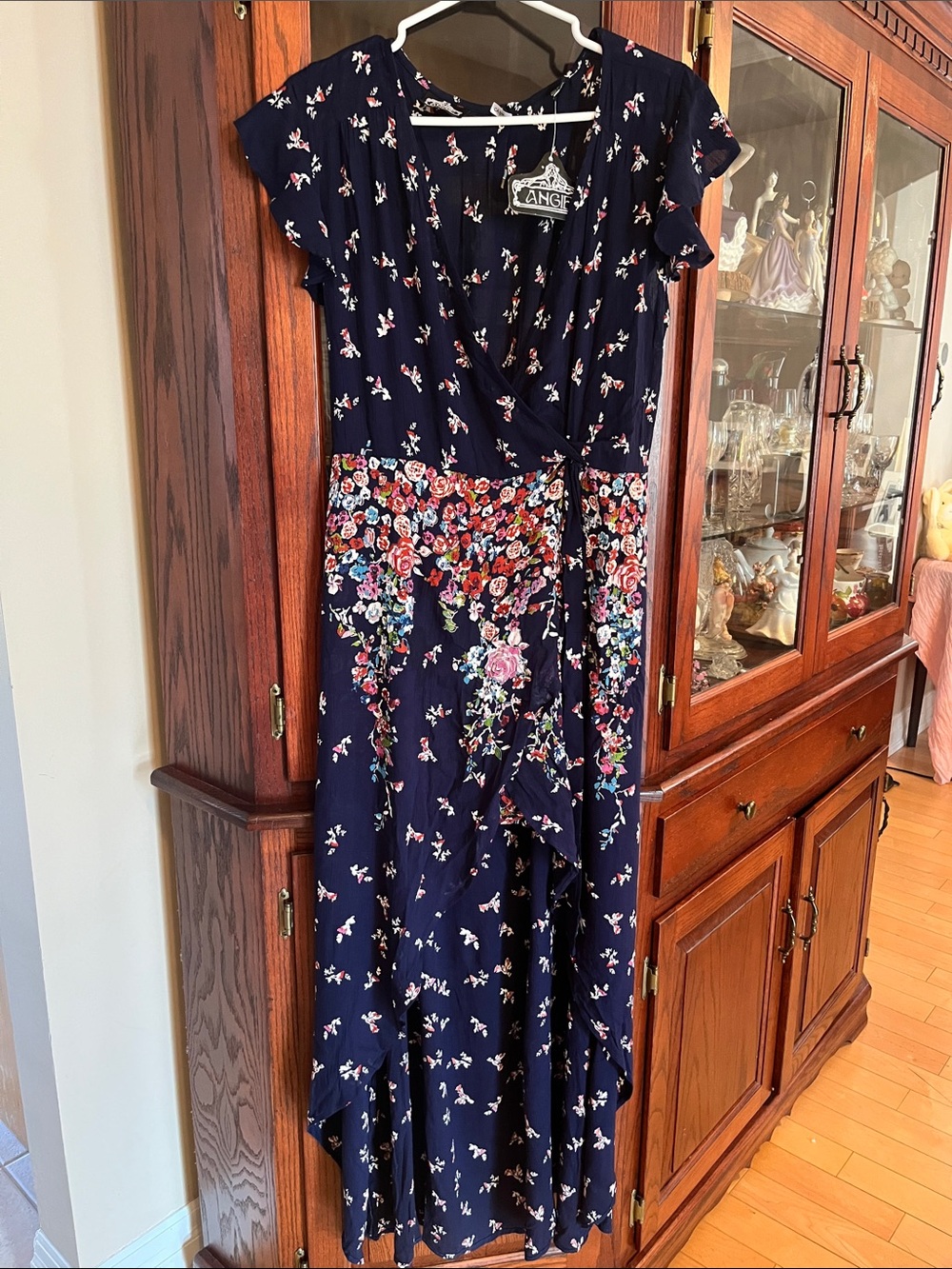 Navy Floral Wrap Maxi Dress